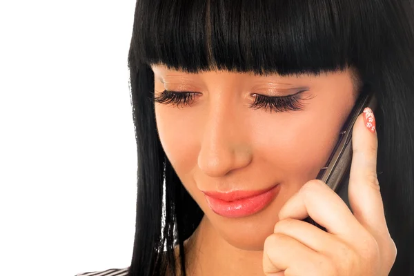 Retrato da menina bonita falando ao telefone — Fotografia de Stock