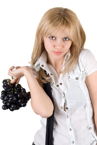Retrato da loira sexy com cachos de uvas. Isolados — Fotografia de Stock