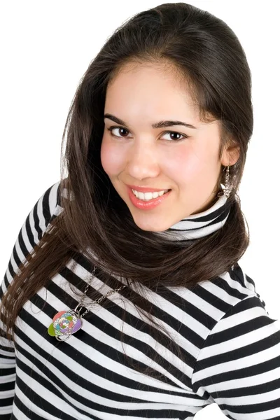 Портрет игривой девушки в полосатой блузке — стоковое фото