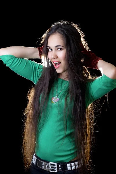 Beautiful Young Woman Unbinding Her Long Hair Isolated — Stock Photo, Image