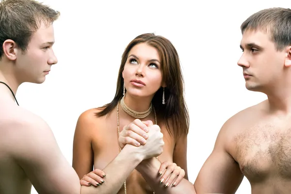 Two men are fighting for a woman — Stock Photo, Image