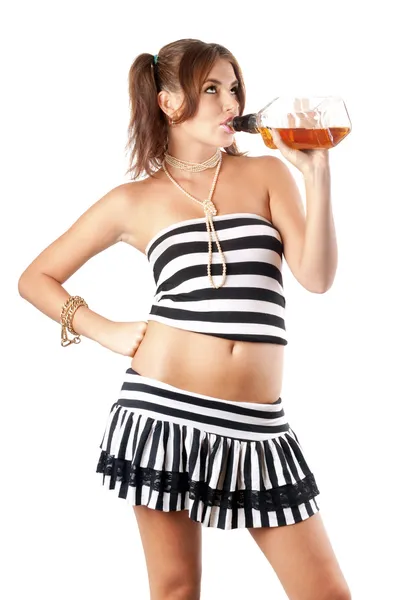 Sexy jovem mulher com uma garrafa — Fotografia de Stock