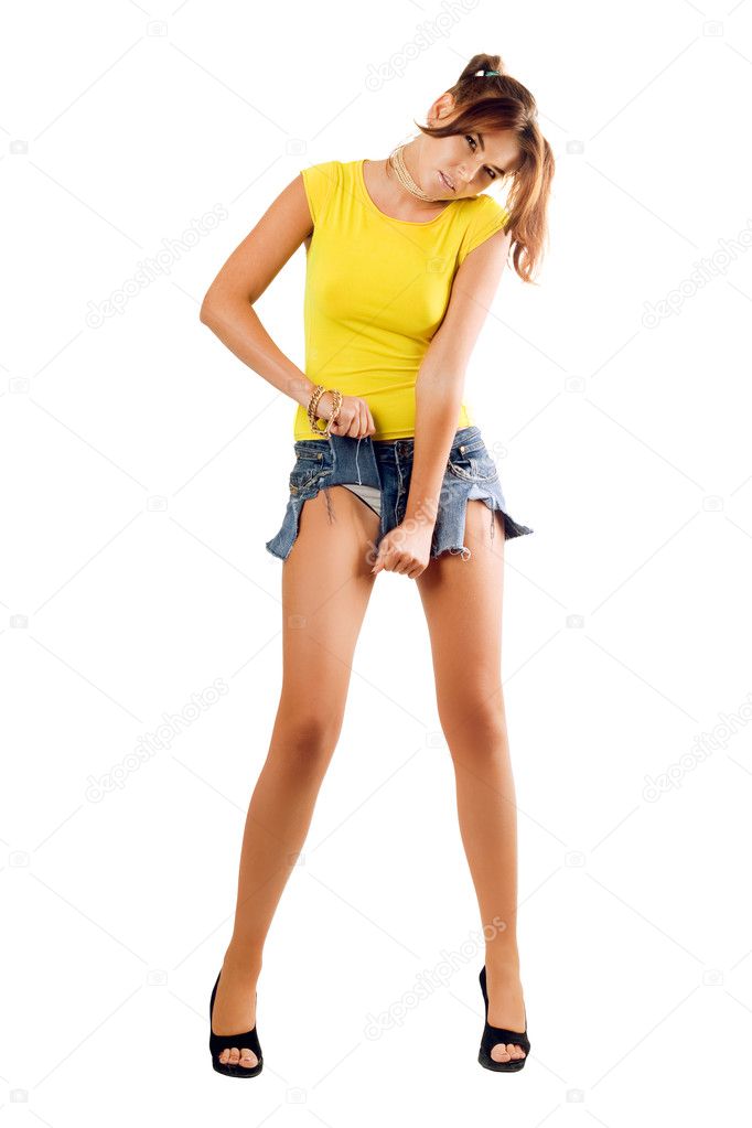 Woman rending her shorts