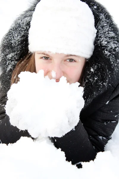 Mooi Meisje Sneeuw — Stockfoto