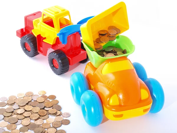 Načte zavaděč hračky minci do auta. — Stock fotografie