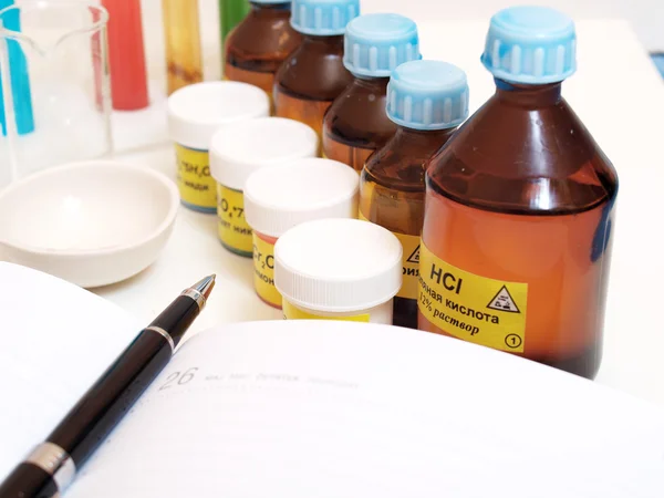 stock image Still Life with chemicals on a white background