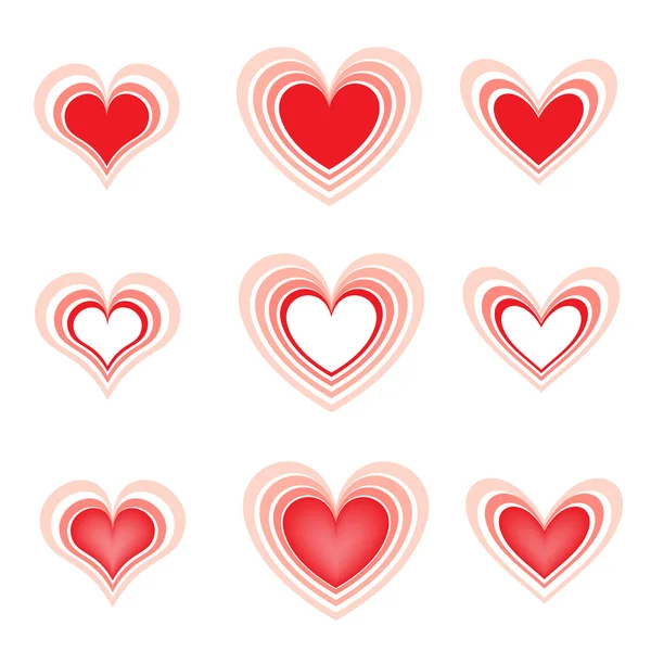 Σετ Από Τις Όμορφες Κόκκινες Καρδιές Αγάπης — Διανυσματικό Αρχείο