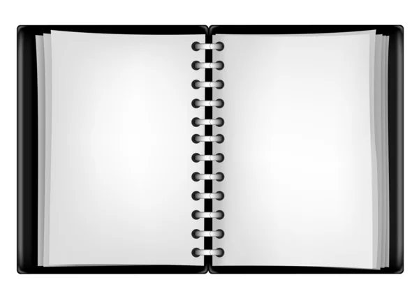 Bloc Notes Noir Ouvert Isolé Sur Fond Blanc — Image vectorielle