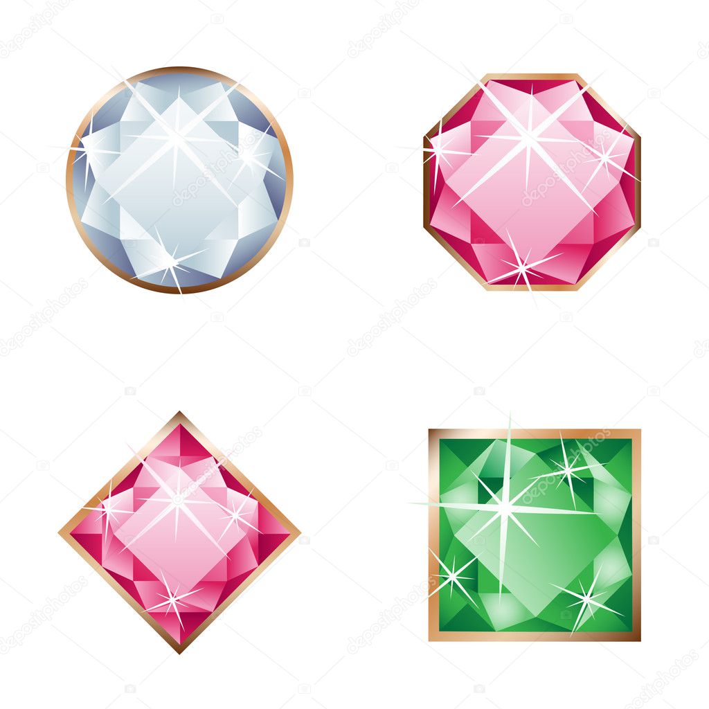 Different beautiful gemstone isolated on the white background