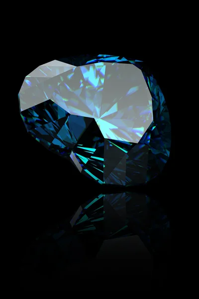Gemstone Shape Heart Black Background Swiss Blue Topaz — Stock Photo, Image