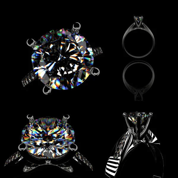 Ring Met Diamant Geïsoleerd Zwarte Achtergrond — Stockfoto