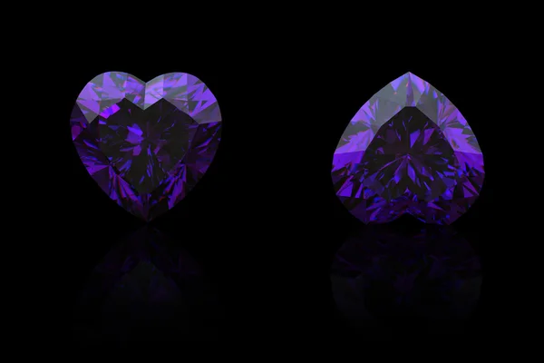 Collection Amethyst Shape Heart Black Background — Stock Photo, Image