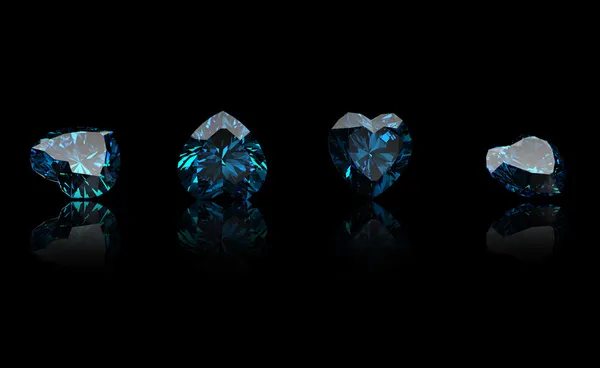 Collection Gems Shape Heart Black Background Swiss Blue Topaz — Stock Photo, Image