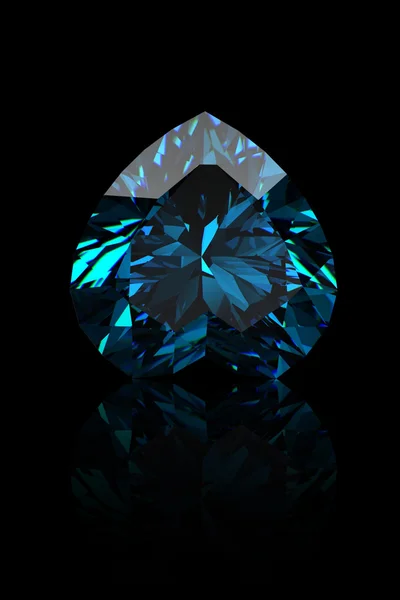 Forma Pedra Preciosa Coração Sobre Fundo Preto Topázio Azul Suíço — Fotografia de Stock
