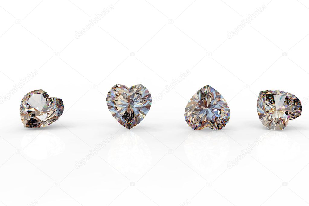Collection brilliants shape of heart on white background