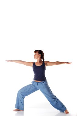 Caucasian girl doing yoga poses isolated on white background. clipart