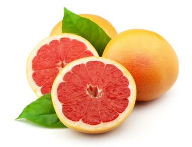 Ripe grapefruit with leaves clouse up clipart