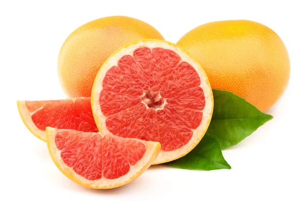 Rijp Grapefruit Met Bladeren Een Witte Achtergrond — Stockfoto