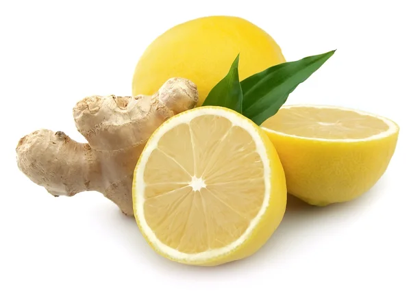 Lemons Ginger White Background — Stock Photo, Image