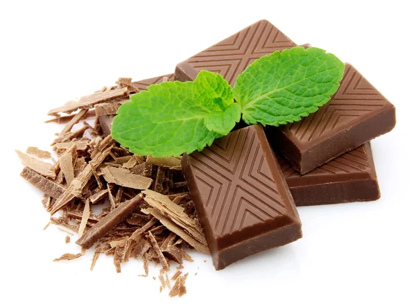 Chocolate Com Hortelã Fundo Branco — Fotografia de Stock