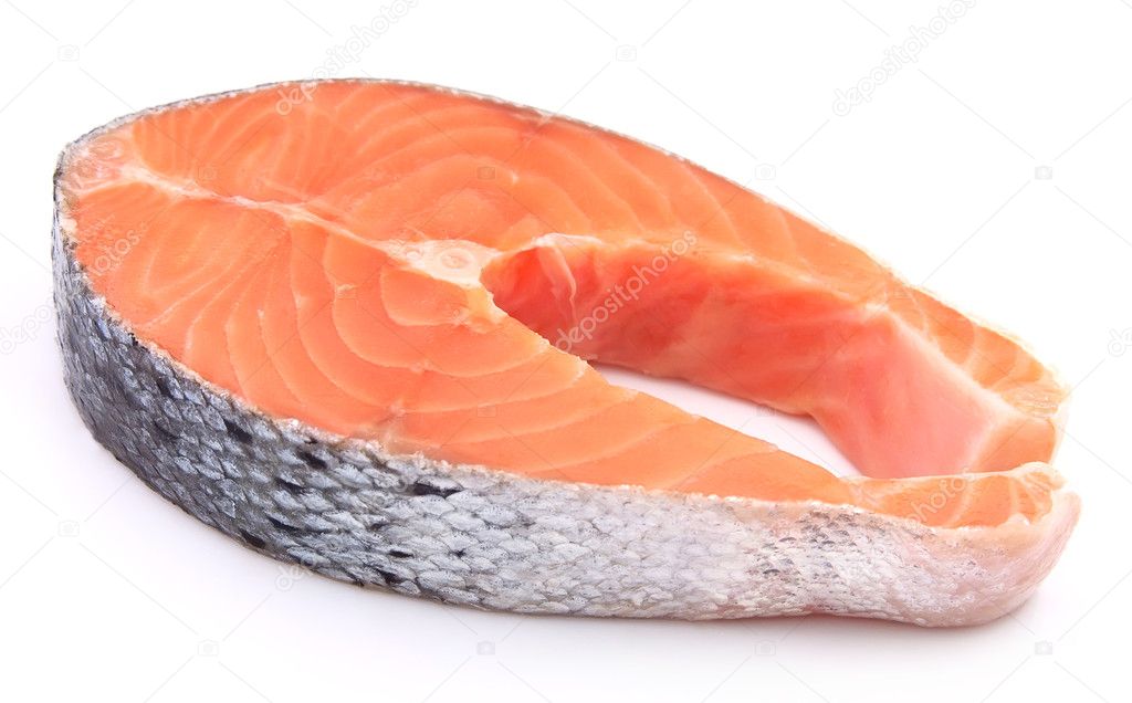 Piece of a salmon on a white background