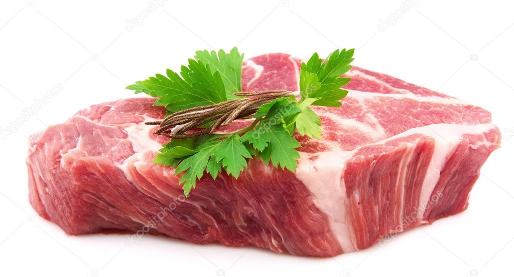 Crude meat with parsley and rosemary