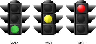 Set of traffic lights. Red signal. Yellow signal. Green signal clipart