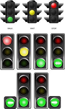 Set of traffic lights. Red signal. Yellow signal. Green signal clipart