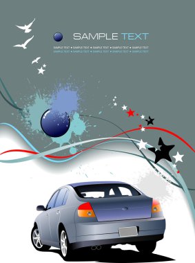 Gray background with blue car. Vector illustration clipart