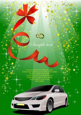 Wedding white car on green background. Vector illustration clipart