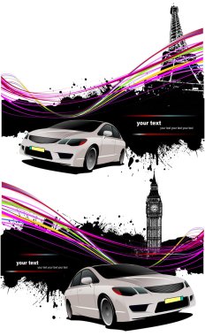 Two Grunge banners with London and Paris images. Vector illustr clipart