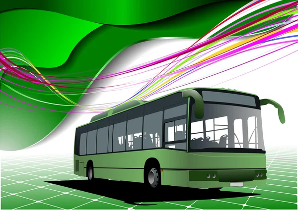 Fond vert abstrait avec des images de bus. Illustration vectorielle — Image vectorielle
