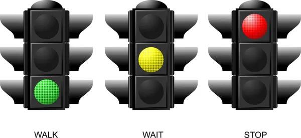 Set of traffic lights. Red signal. Yellow signal. Green signal — Stock Vector