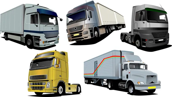 Векторная иллюстрация пяти грузовиков . — стоковый вектор