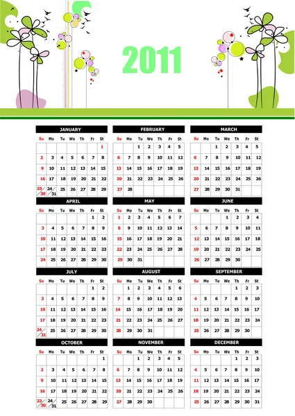 2011 calendário com imagem de flor. Ilustração vetorial —  Vetores de Stock