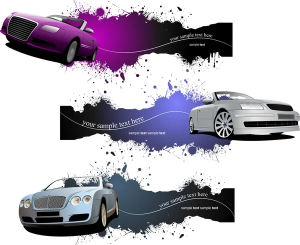 Tres Banners Grunge con coches. Ilustración vectorial — Vector de stock