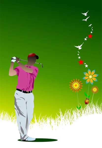 Yaz zemin üzerinde Golf oyuncusu. vektör çizim — Stok Vektör