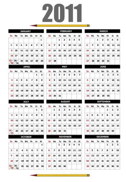 2011年日历与花卉图像。矢量说明 — 图库矢量图片