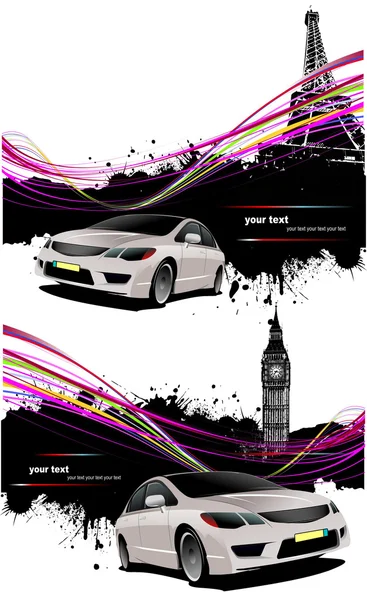Två grunge banners med london och paris bilder. vektor illustr — Stock vektor