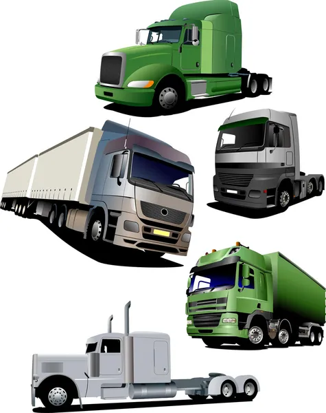 Illustration vectorielle de cinq camions — Image vectorielle