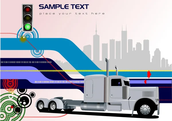 Abstrato oi-tech fundo com imagem de caminhão. Vetor — Vetor de Stock