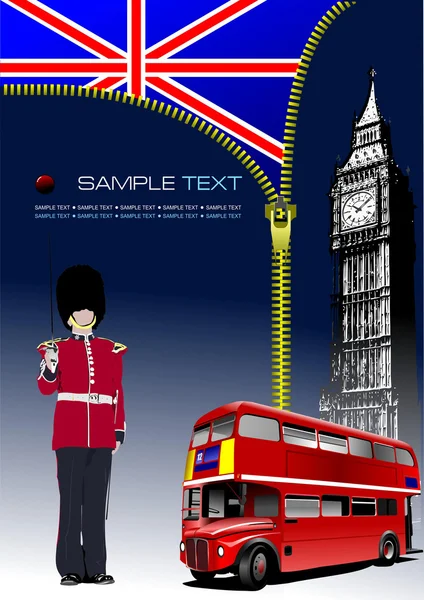 Rits open Engeland vlag. dekking voor brochures met coach afbeelding. — Stockvector