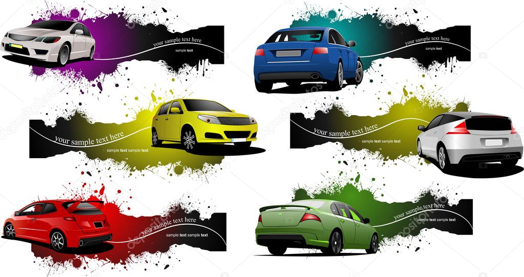 Six grunge Banners with cars. Vector illustration