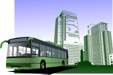 kentsel arka plan ile şehir otobüs imge. vektör illustrati