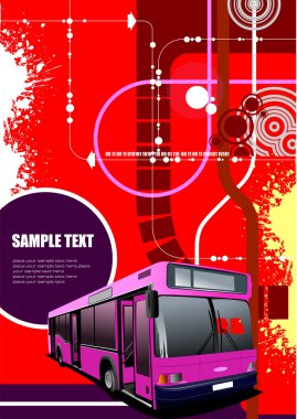 Abstract hi-tech background with city bus image. Vector illustra clipart