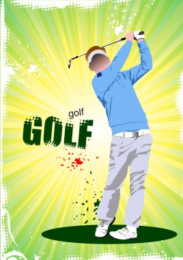 Golf oyuncularıyla dolu bir poster. Vektör illüstrasyonu