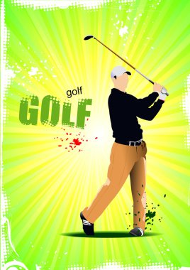 Golf oyuncularıyla dolu bir poster. Vektör illüstrasyonu