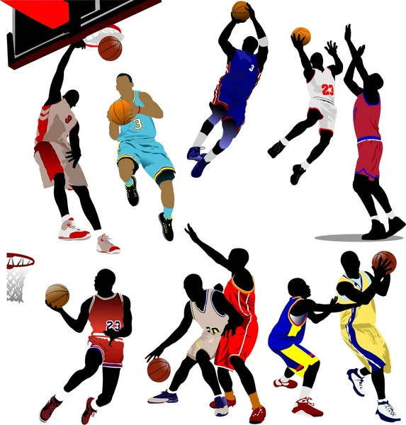 バスケットボール選手。デザイナーのためのカラーベクトルイラスト — ストックベクタ