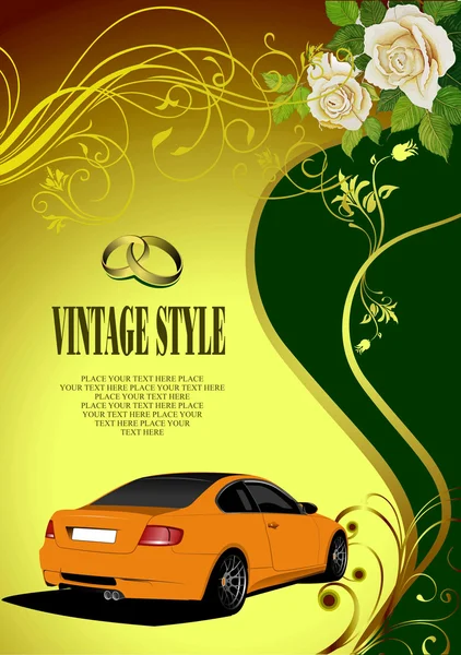 Esküvői meghívó-autó-képpel. Vektor — Stock Vector