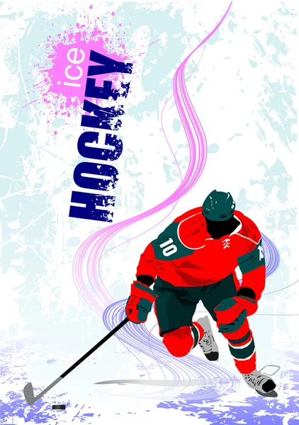 Poster pemain hoki es. Ilustrasi Vektor berwarna untuk desig - Stok Vektor
